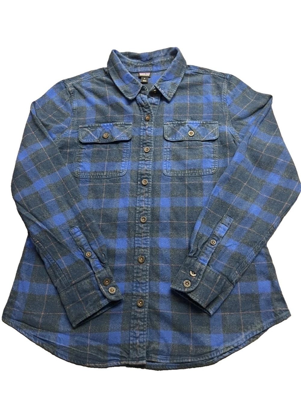 Patagonia Fjord Flannel Shirt Womens Small Blue Plaid Midweight Organic Cotton